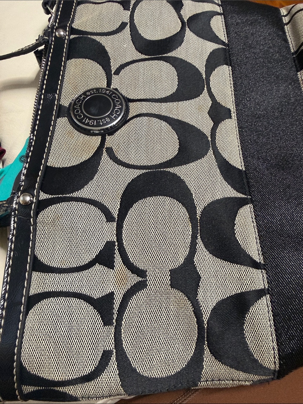 Coach Signature Canvas Tote in Black and Cream - Picture 10 of 10